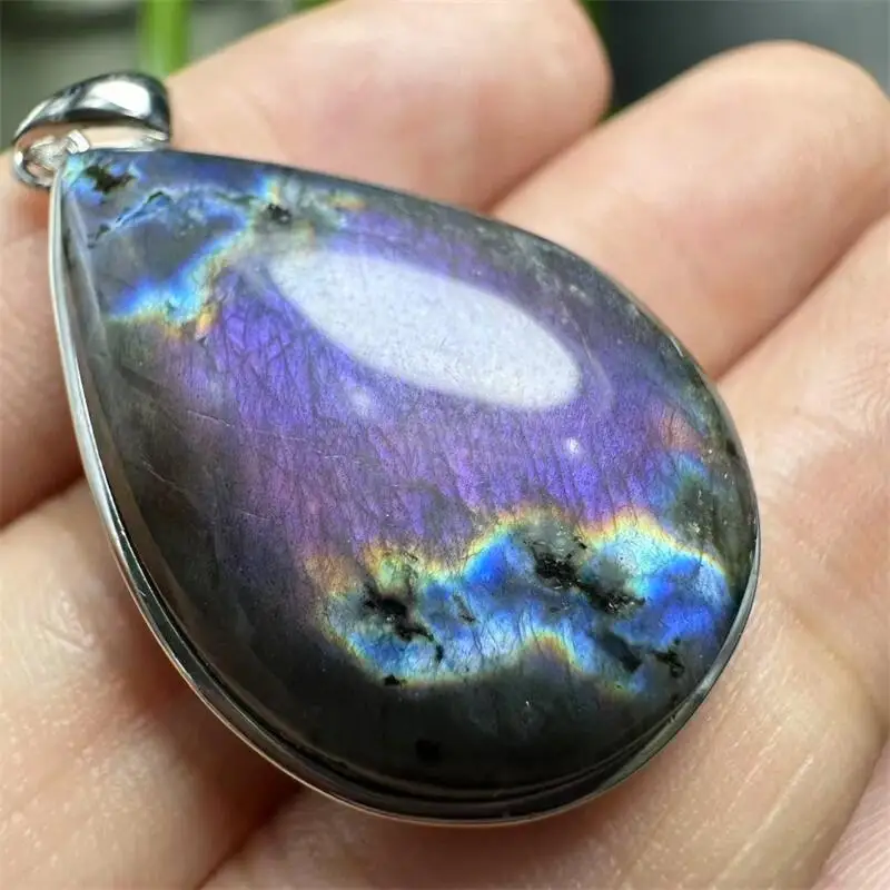 

S925 Natural Purple Labradorite Freeform Pendant Healing Fengshui Stone Home Room Decoration Exquisite Gift 1PCS 26-33MM