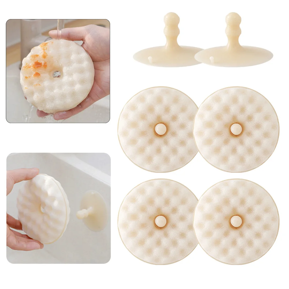 6/8 قطعة مجموعة إسفنجة غسل الأطباق مع كوب شفط على الوجهين قماش الأطباق إسفنجة فائقة الامتصاص لتنظيف المطبخ