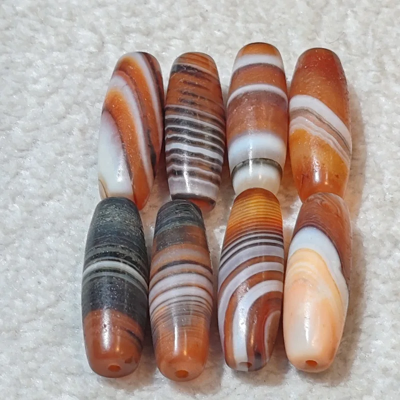 Xizang Agate Dzi Slightly Weathered Colorful Wrapped Silk Sky Beads Male and Female Necklace Pendant DIY Accessories 10/pack