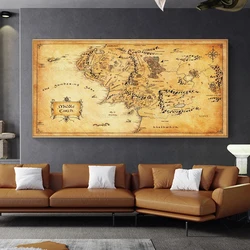 Map Canvas Painting Vintage Middle-earth Map Poster Movie Wall Art Pictures for Home Living Room Decor Unframed Pictures