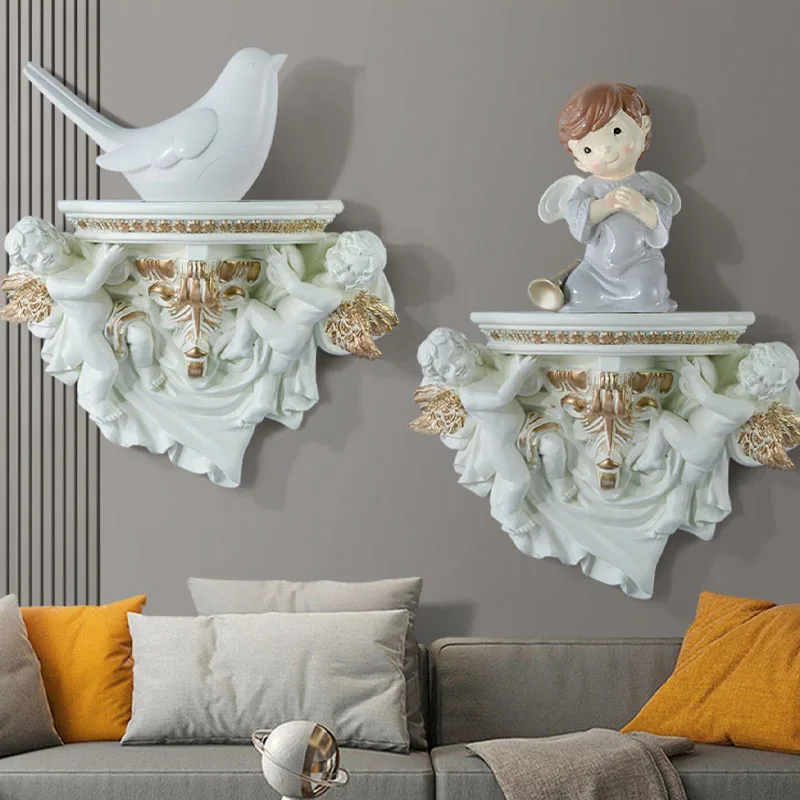 European Creative Resin Wall Hanging Angel Modeling Living Room TV Wall Decoration Arts and Crafts Shelf Partition