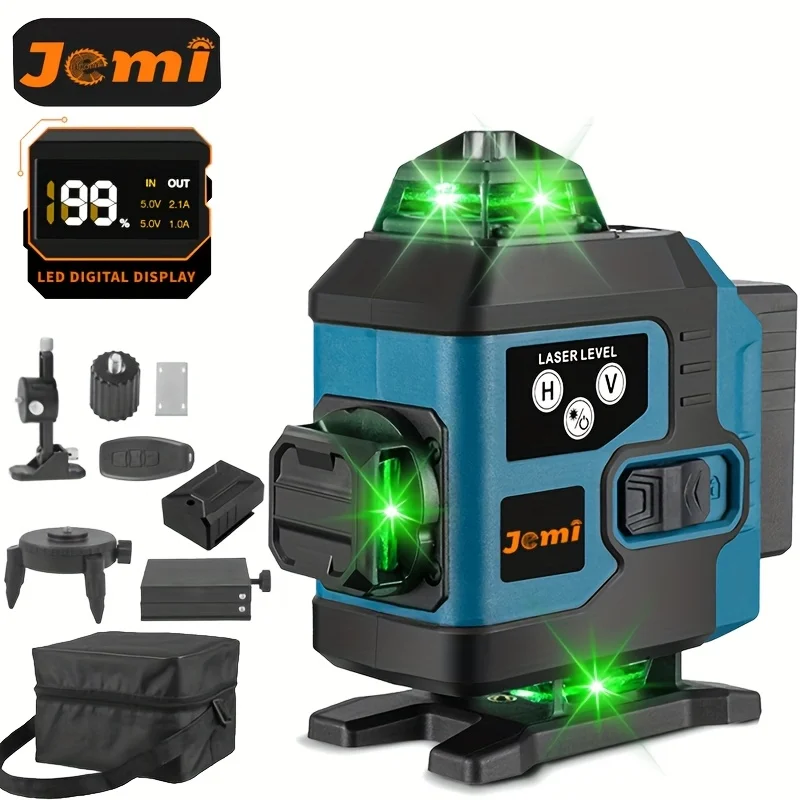 Jemi Tool Power display 16-line laser level 360 degrees self-leveling, for building mapping, including battery accessories