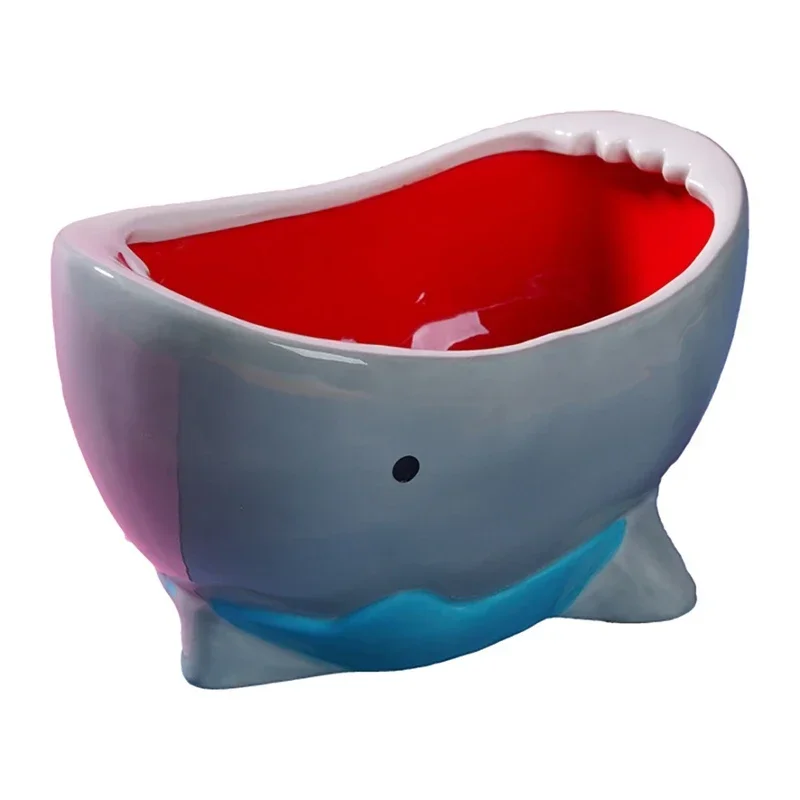 

Cute Shark Attack Bowl Cereal Candy Ceramic Cartoon Fruit Food Snack Storage Box For Household
