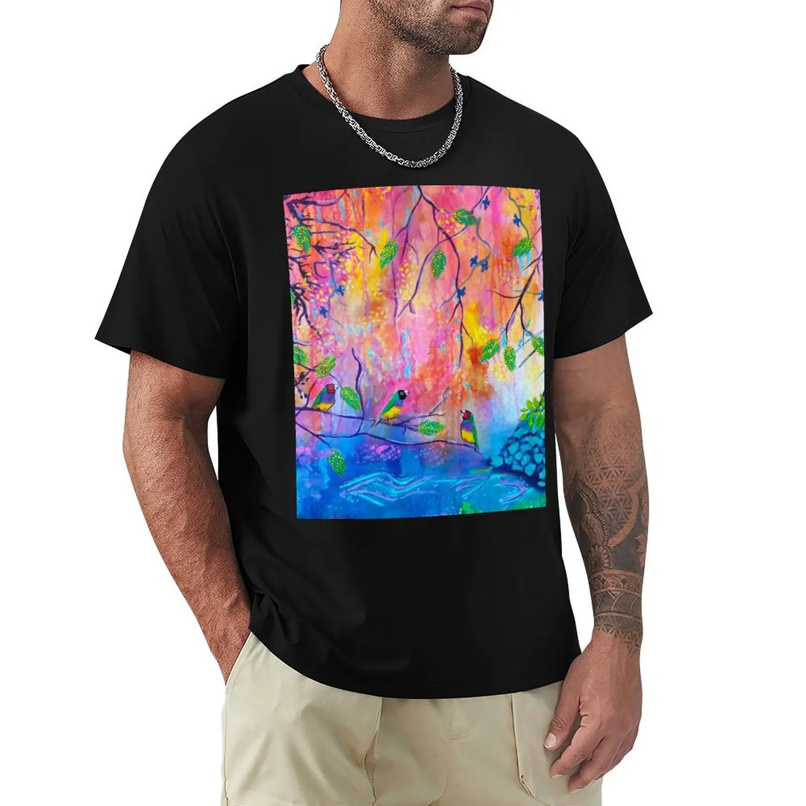 

Gouldian Finches Colourful Creekside T-Shirt kawaii clothes Man t-shirt for a boy anime shirt t shirt men