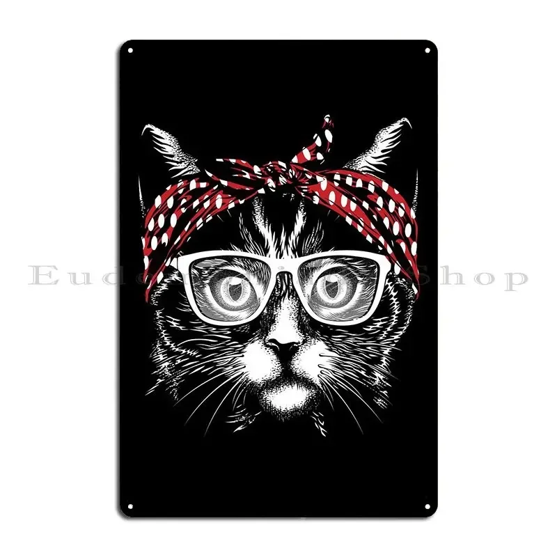 American Cat Bandana Metal Signs Wall Plaque Club Bar Wall Decor Cave Design Tin Sign Poster