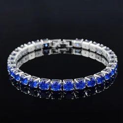Rose Gold Silver Color 3mm 4mm 5mm Pink Blue Green Red Tennis Bracelet Bangle for Women Wedding Fashion Jewelry Party Gift S4777