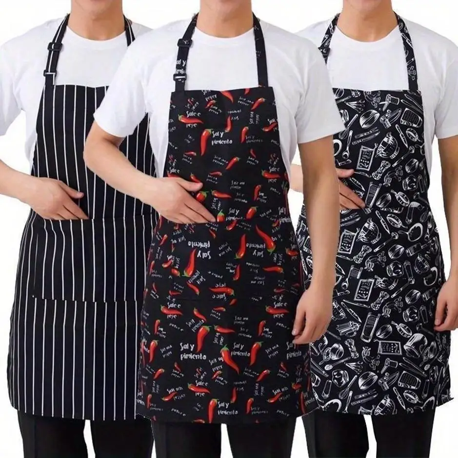 

1 Pcs Chef's Apron Cafeteria Workwear Apron Coffee Shop Catering Restaurant Men's And Women's Neck Hanging Apron