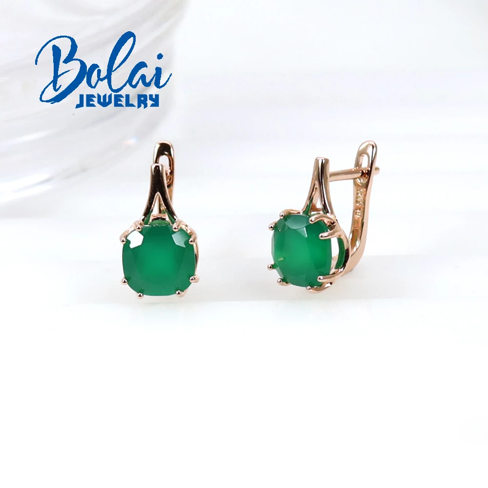 

Classic design Hot green natural agate stone 925 sterling silver rose gold earrings simple fashion fine gift for women