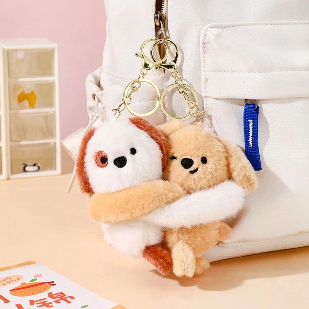 Backpack Decoration Couple Cartoon Keychains Stuffed Animal Stickable Cat Dog Ornaments Embrace Love Hug Key Rings Children