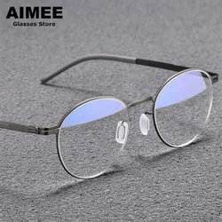 German Brand Titanium Ultra-light Screwless Glasses Frame Men's Business Round Eyeglasses Women High Quality Fashion Spectacles