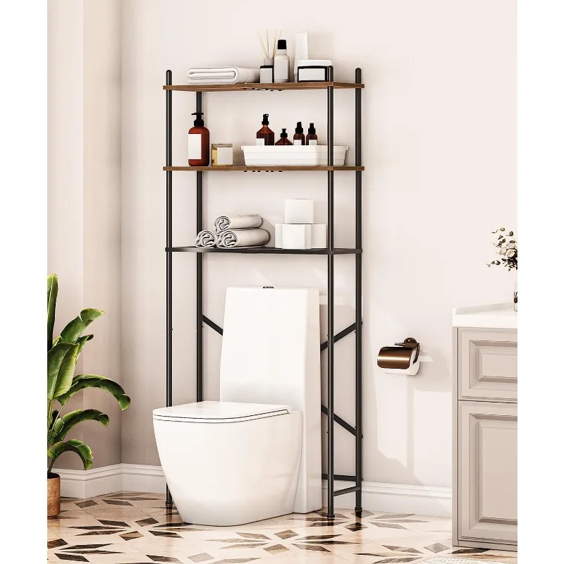 Toilet Storage, 3-Tier Over Toilet Bathroom Organizer, Freestanding Above Toilet Shelf with Adjustable Feet, Spa