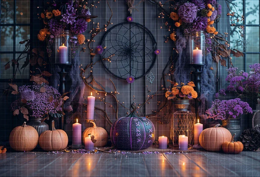 Fondo de fotografía Mehofond Boho Interior Halloween flor púrpura calabaza niños cumpleaños retrato decoración telón de fondo estudio fotográfico