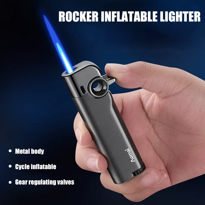 Rocker Ignition Inflatable Blue Flame Lighter Gear Adjustable Flame Size Compact Portable Metal Body Ignition Gadgets