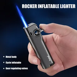 Rocker Ignition Inflatable Blue Flame Lighter Gear Adjustable Flame Size Compact Portable Metal Body Ignition Gadgets