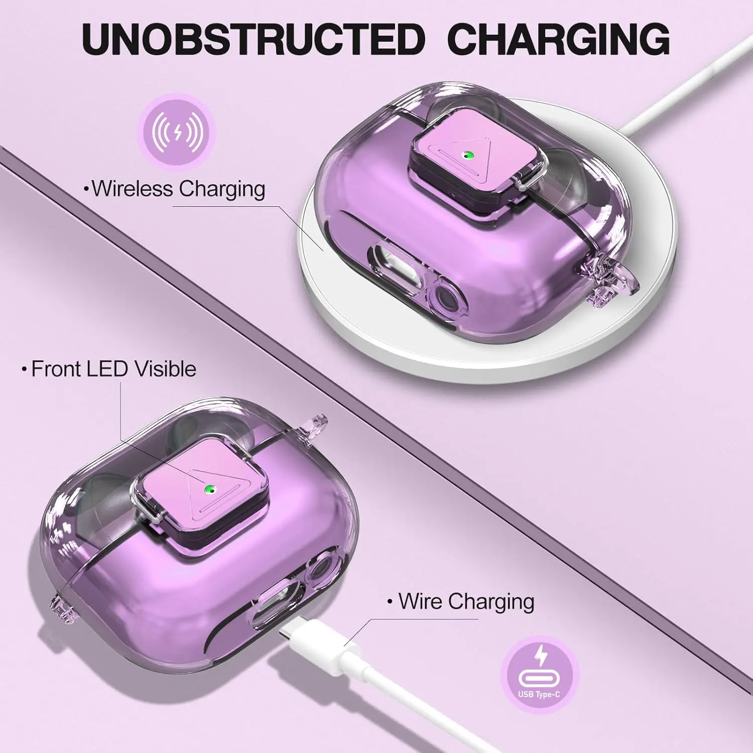 Funda transparente para Samsung Galaxy Buds 3/3Pro, funda protectora a prueba de golpes con bloqueo seguro y Kit de limpieza, mosquetón y cordón