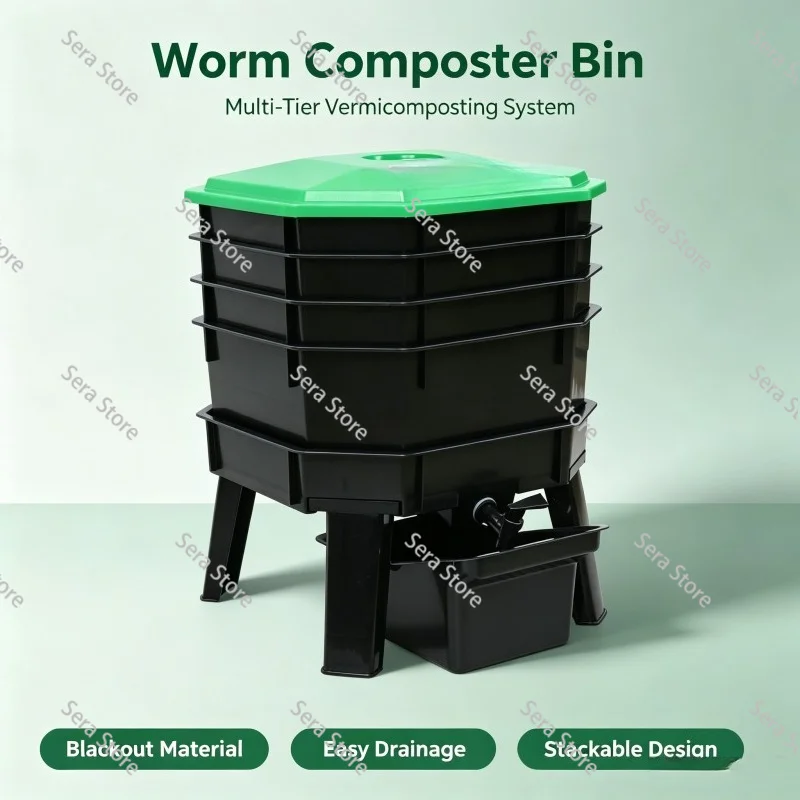 Worm Composter Bin for Kitchen Waste Recycling, Outdoor Large Capacity Vermicomposting Box for Organic Soil & Fertilizer