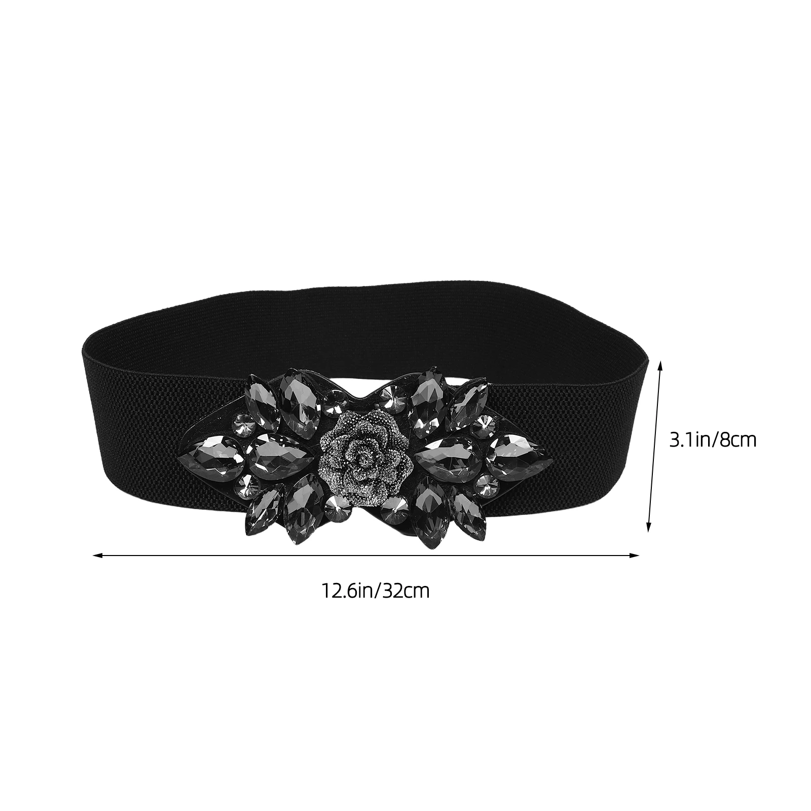 حزام خصر مرن من حجر الراين أسود عريض مشد حزام فستان مطاطي للارتداء الرسمي ملابس الحفلات فستان حجر الراين أحزمة واسعة