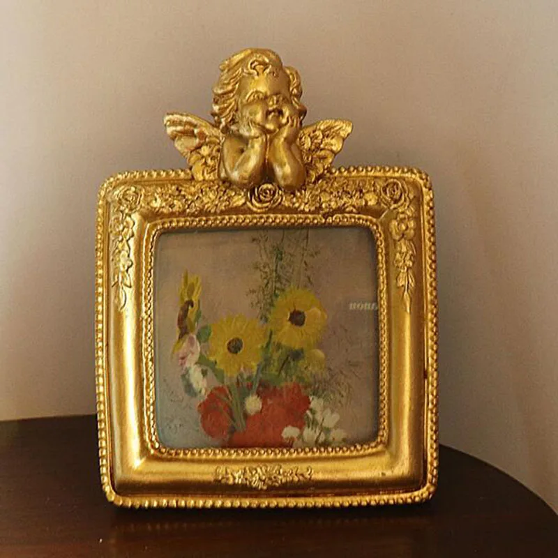 European Style Gold Color Resin Photo Frame Relief Angle Picture Frame Wall Hanging Desktop Display Two Kinds Function
