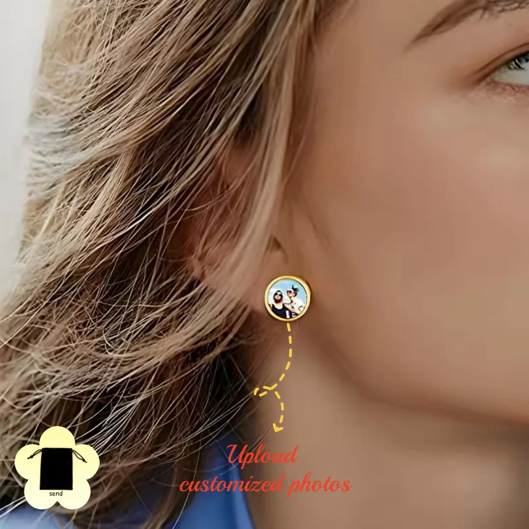 

1 пара индивидуальных сережек в форме сердца с фотографиями, круглые серьги в форме сердца из нержавеющей стали с персонализированными изображениями, подарки