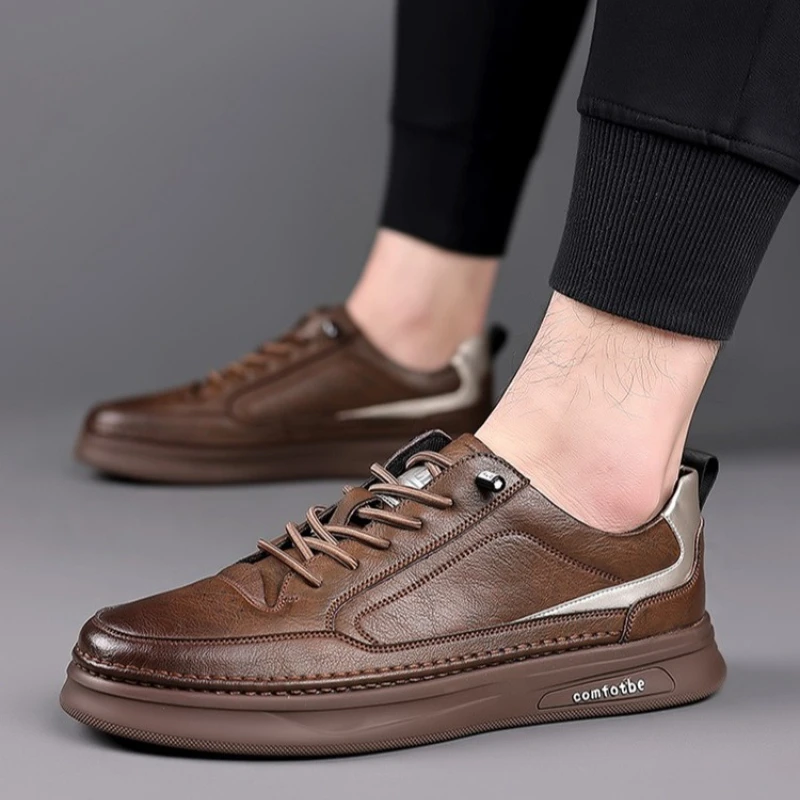 

Мужские кожаные повседневные слипоны, противоскользящая и износостойкая спортивная обувь, весенние низкие белые кроссовки.