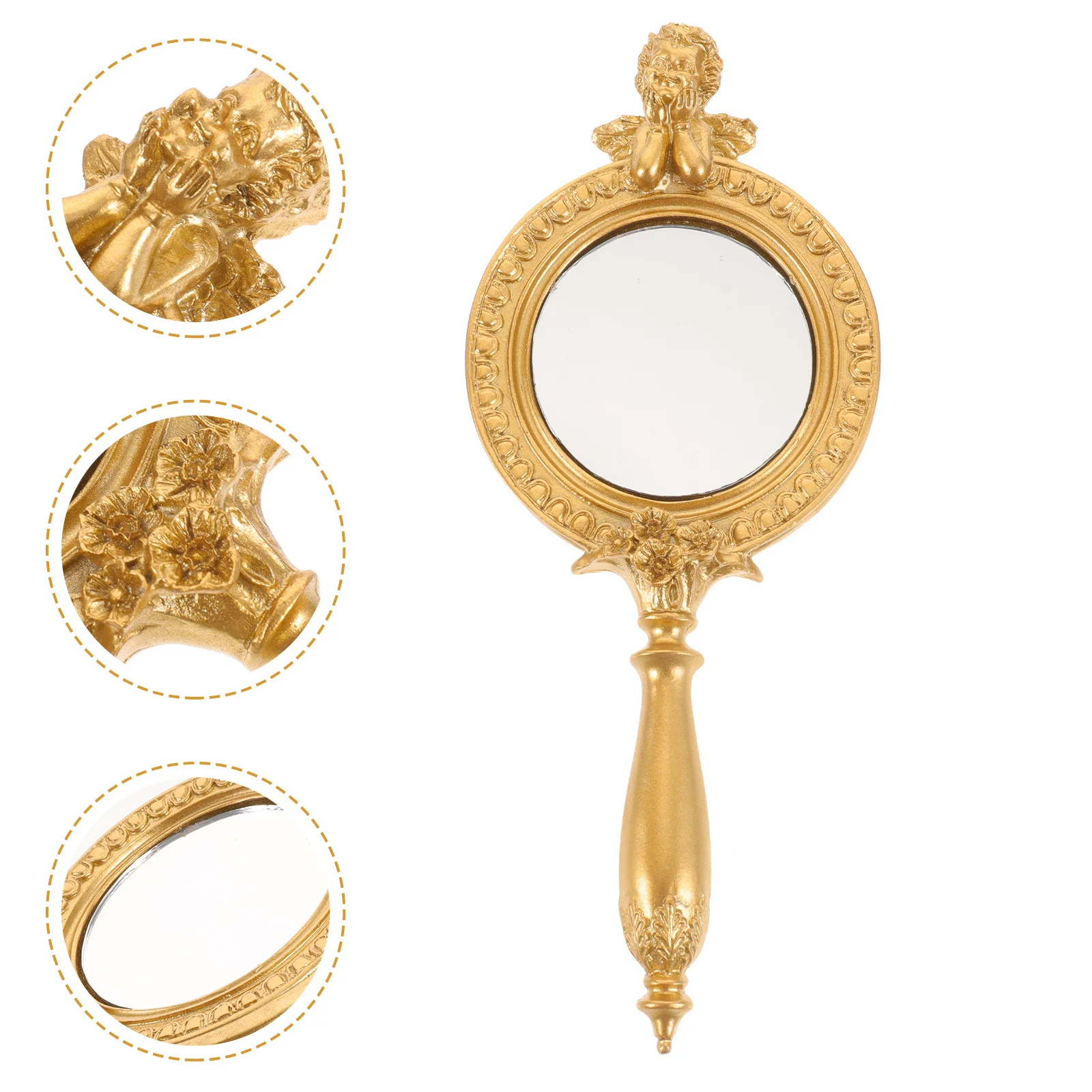 กระจกพกพาสำหรับเดินทาง ด้ามจับทำจากเรซิ่น กระจกพกพาสำหรับผู้หญิง น้ำหนักเบา ดีไซน์กะทัดรัด กระจกมือขนาดเล็กใช้งานได้จริง