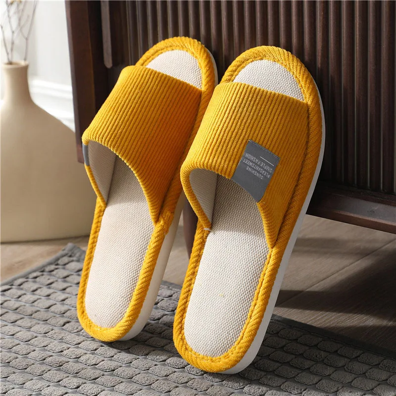 Light Home Linen Slippers Women Couples Soft Bottom Indoor House Anti-Slip Breathable Hemp Slides Autumn Japanese Style Shoes