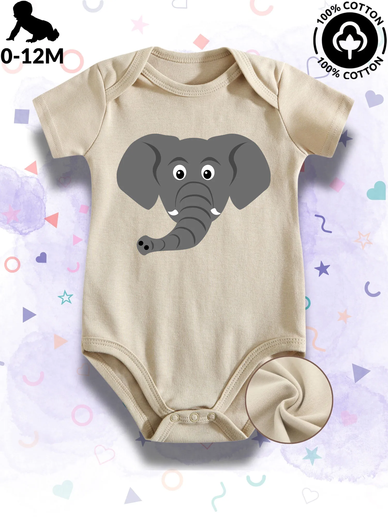 

Детское боди унисекс с головой слона, мягкий комбинезон из 100% хлопка, всесезонный бежевый костюм для ползания 190GSM