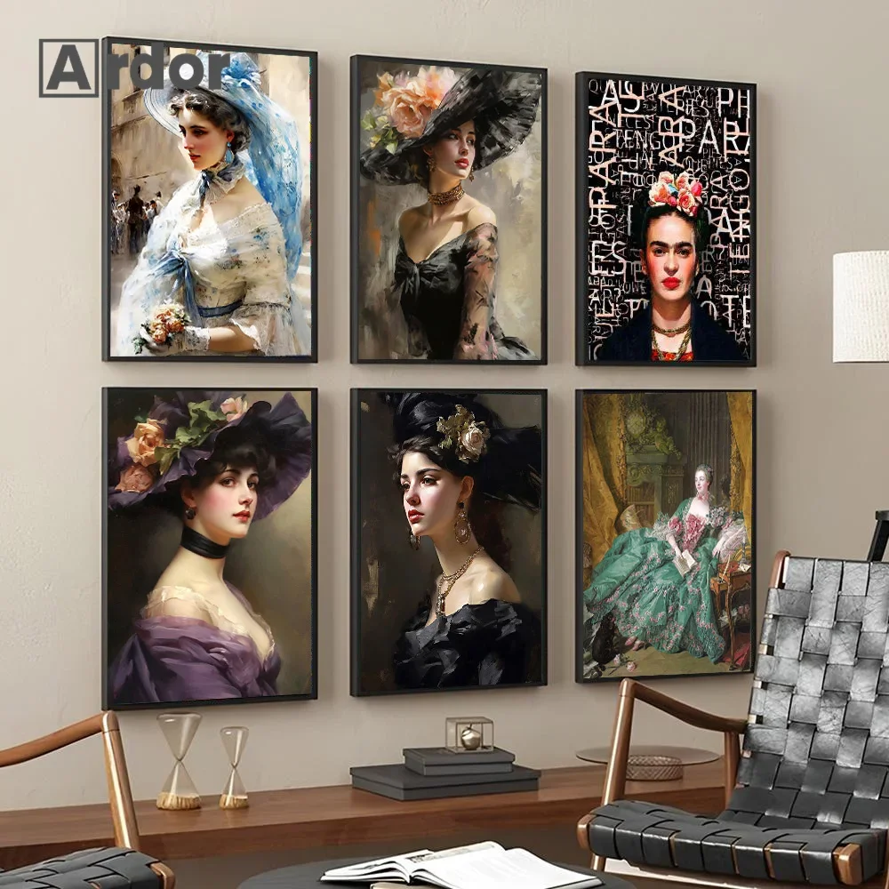 Boho Vintage Girl Hat Flowers Wall Poster Art Fashion Woman Canvas Print Abstract Painting Nordic Picture Office Room Home Decor