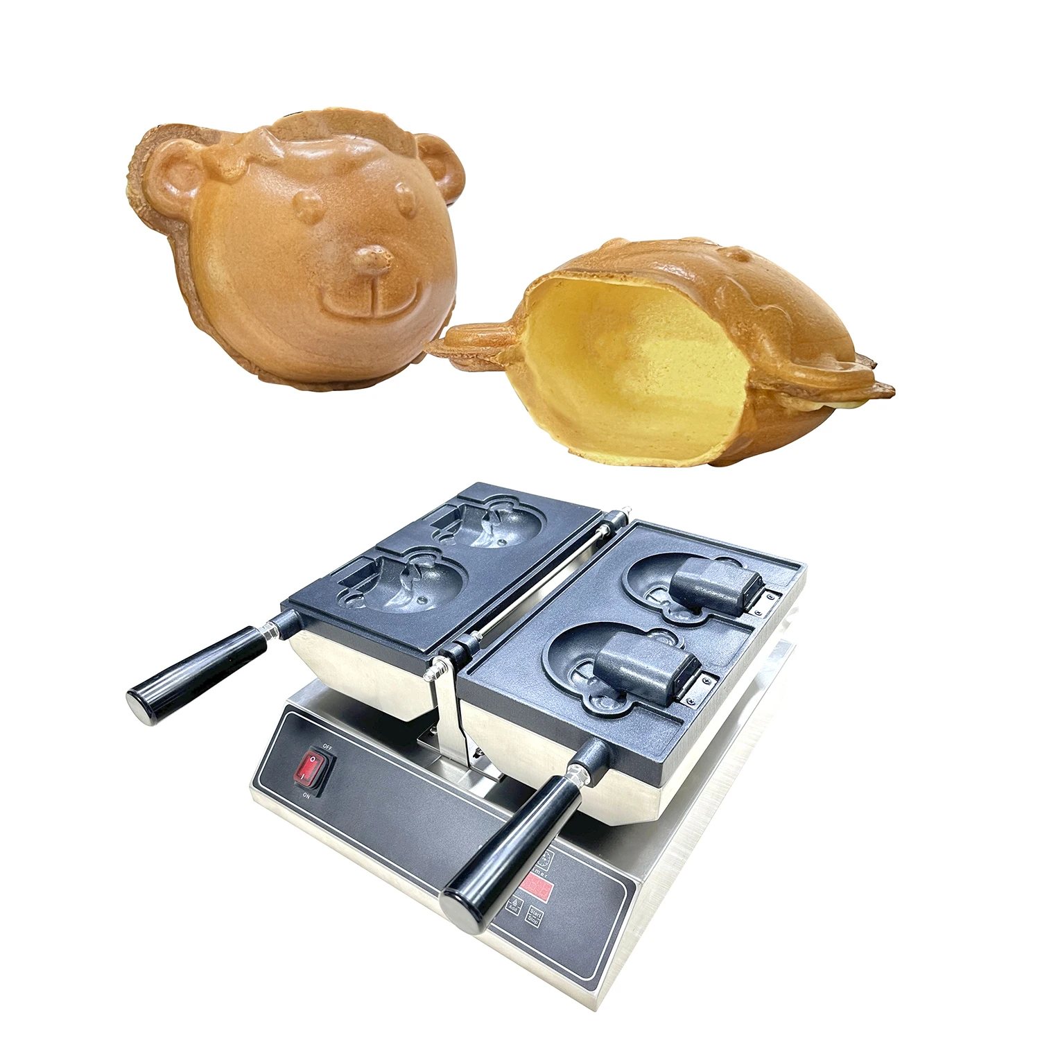 

Коммерческая мини-вафельница Тайяки для мороженого с открытым ртом в форме медведя, машина Тайяки из нержавеющей стали