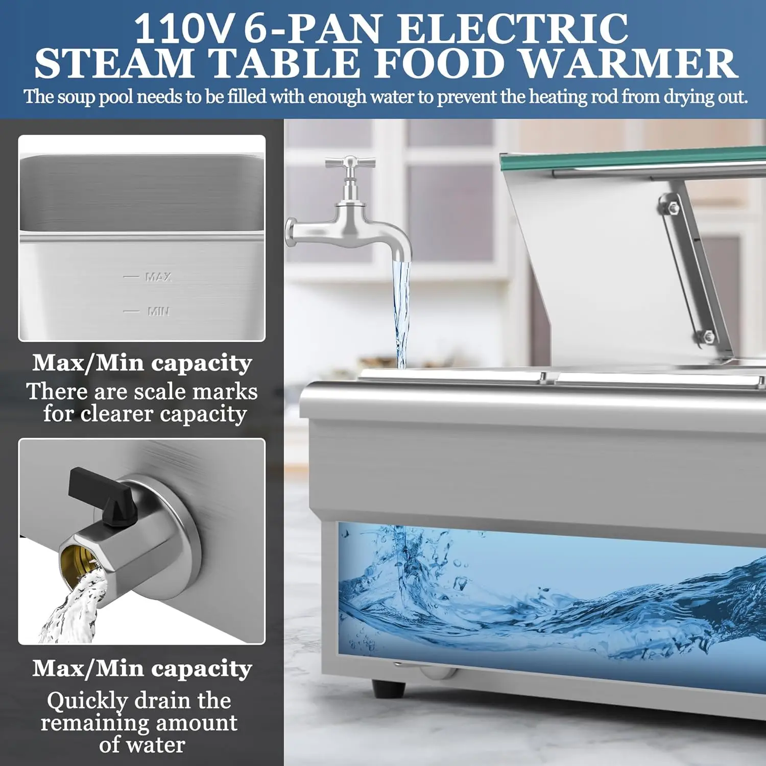 جهاز تسخين الطعام 110 فولت 1500 وات كهربائي من الفولاذ المقاوم للصدأ طاولة بخار باين جهاز تسخين الطعام مع مقالي ذات سعة كبيرة لتقديم الطعام والحفلات R