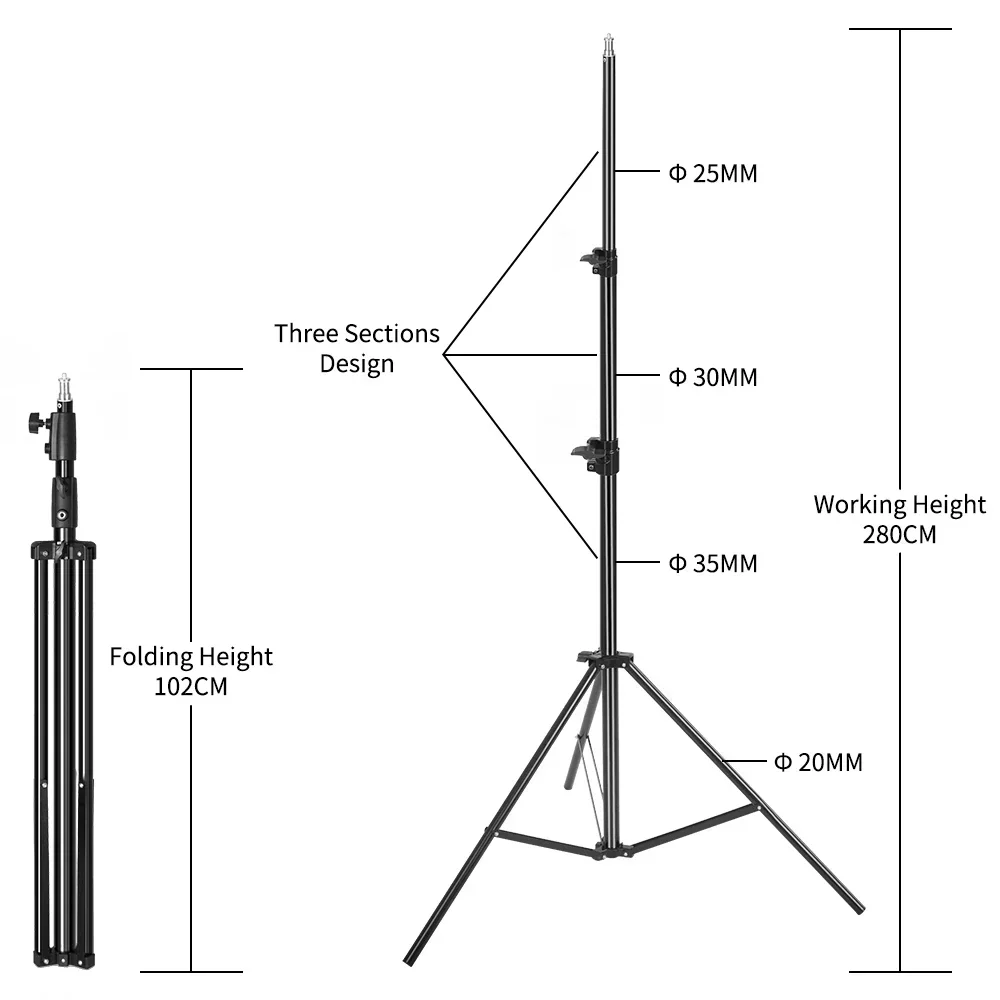 Trépied SH 12 Style pour téléphone portable, perche à selfie réglable avec support lumineux, tête à vis 1/4 pour flashs de studio photo et boîte à lumière photographique