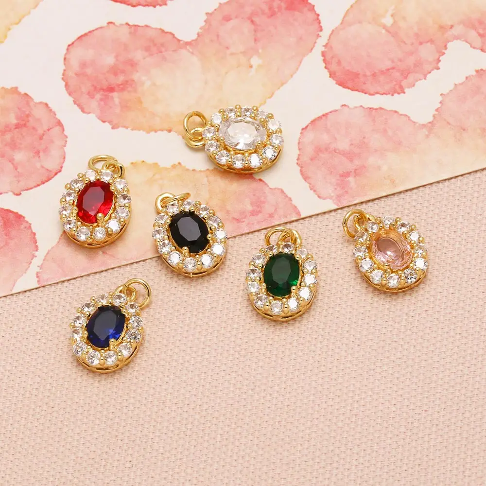 OCESRIO Gold Plated Copper Oval Diana Pendant Halo CZ Crystal Charms for Necklace Bracelet Jewelry Making Component chma609