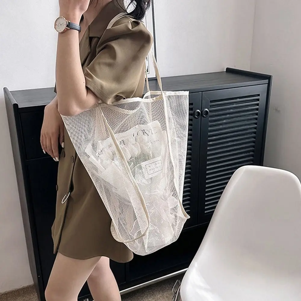 휴대용 대용량 비치백 단색 신상 투명 메쉬백 스포츠 숄더백 토트백 휴가용