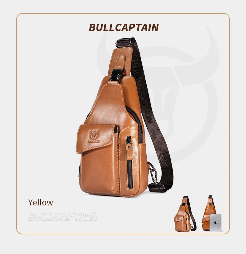BULLCAPTAIN Echtleder Sling-Rucksack für Herren USB-Ladeanschluss Brusttasche Crossbody Schultertasche Lässiger Tagesrucksack für Arbeit und Reisen – Detail 14