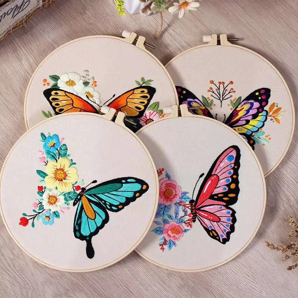 

4-piece Pattern Embroidery Set Butterfly Suitable For Adults Hand Sewing Flower Embroidery Animal Holiday Gifts