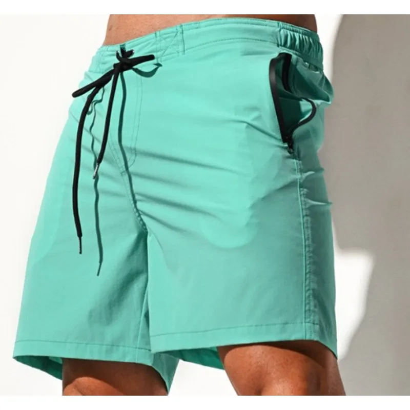 Cross-border wholesale, men's elastic beach pants can be launched into the water, solid color swimming trunks, sports B4119