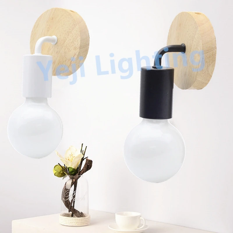 E27 Wood Lamp Base with E27 Socket Lamp Holder Wooden Lamp Base for Hotel Wall Lamp Mirror Light Nordic Style Led Modern Light