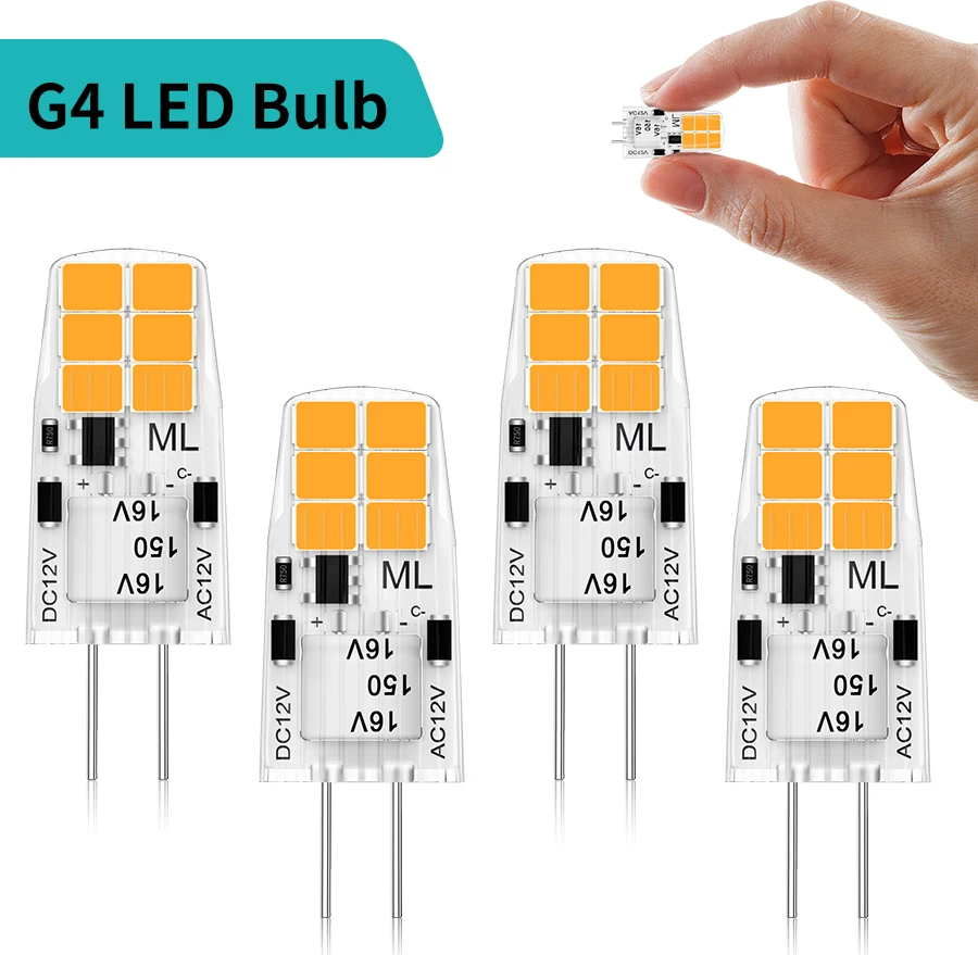 4PCS G4 LED Bulbs Warm White 3000K Replacement for Halogen Bulbs 12V Incandescent Bulbs No Flickering Not dimmable