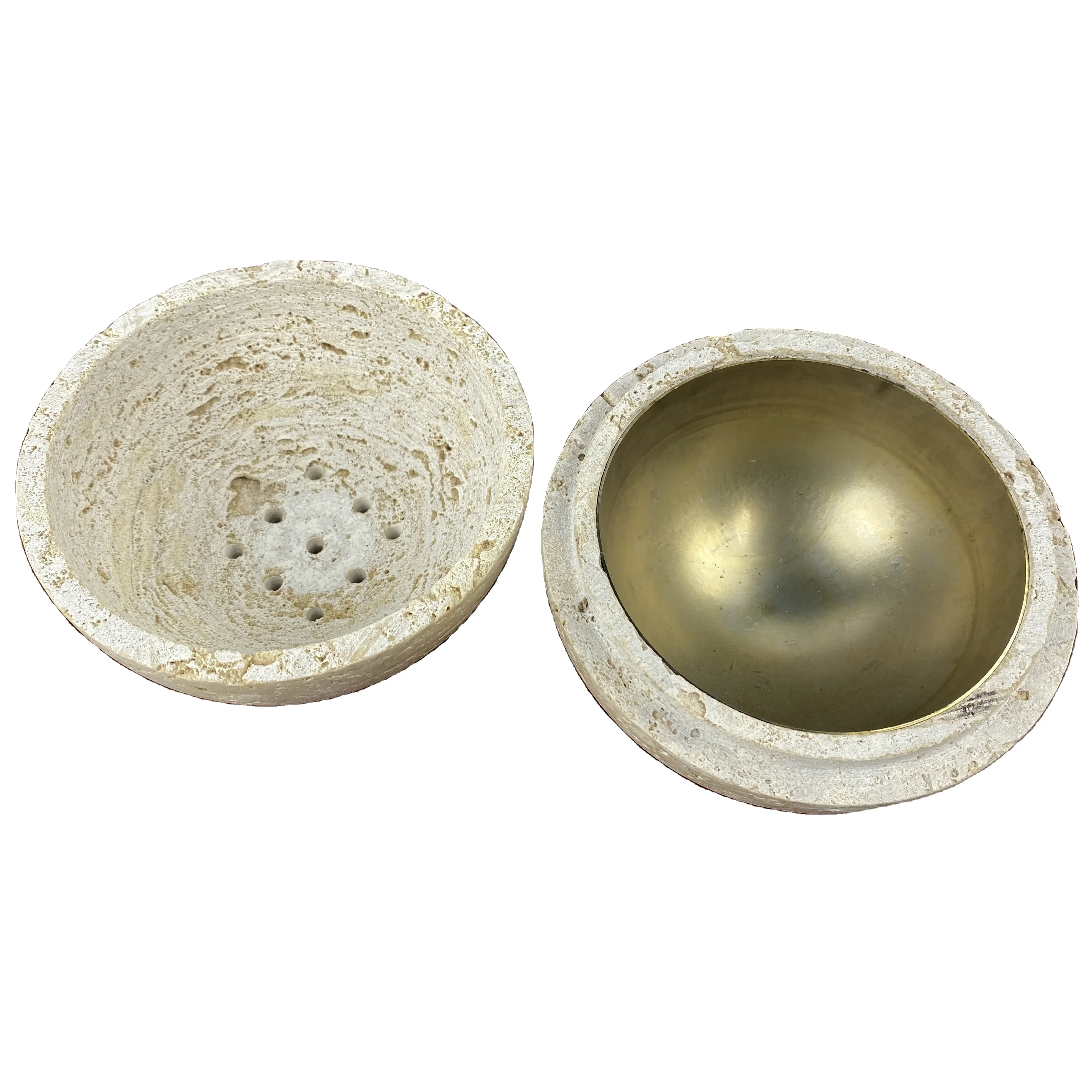 1pcs Wholesale Sphere Marble Incense Holder Natural Travertine Incense Burner with Stainless Steel Bowl