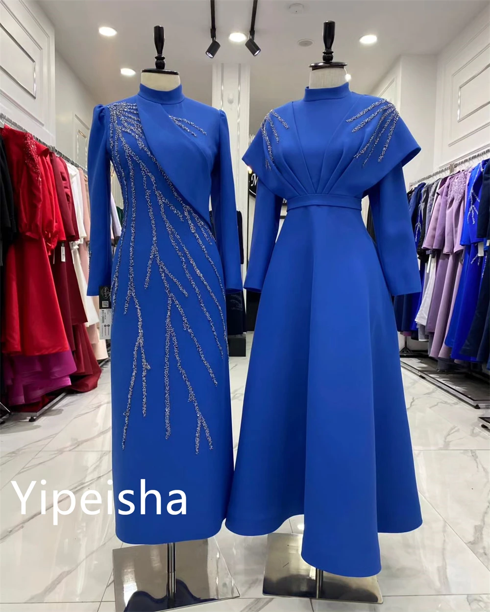 

Yipeisha Simple Retro High Collar Sheath Formal Ocassion Gown Quinceanera Draped Sequin Fold Satin es