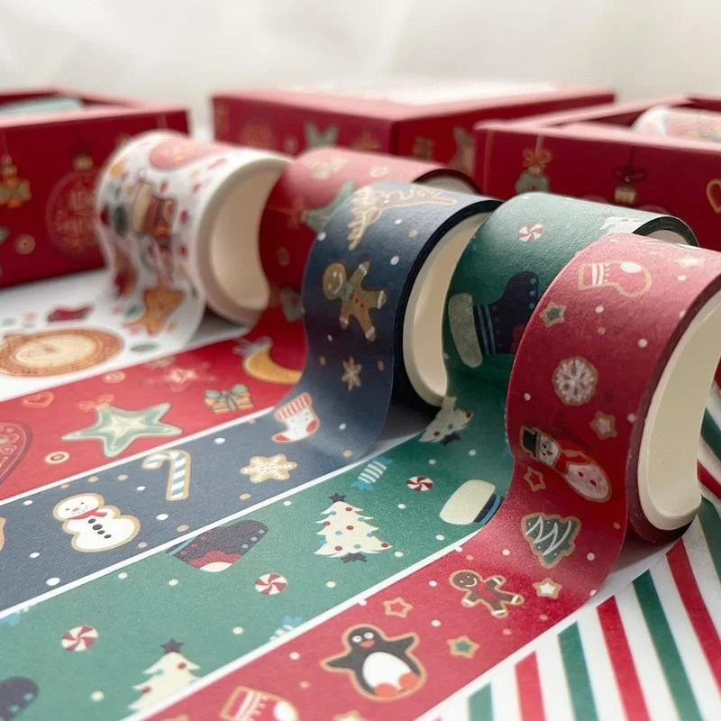 2026 6Rolls/Box Christmas Washi Tape Xmas Gift Decorative 3 Meters Merry Christmas Mask Washi Tape Set Scrapbook Sticker Label