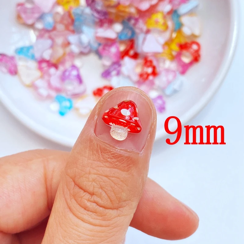 50Pcs New Cute Mini Shiny Mushroom Resin Figurine Crafts Flatback Cabochon Ornament Jewelry Making Hairwear Accessories