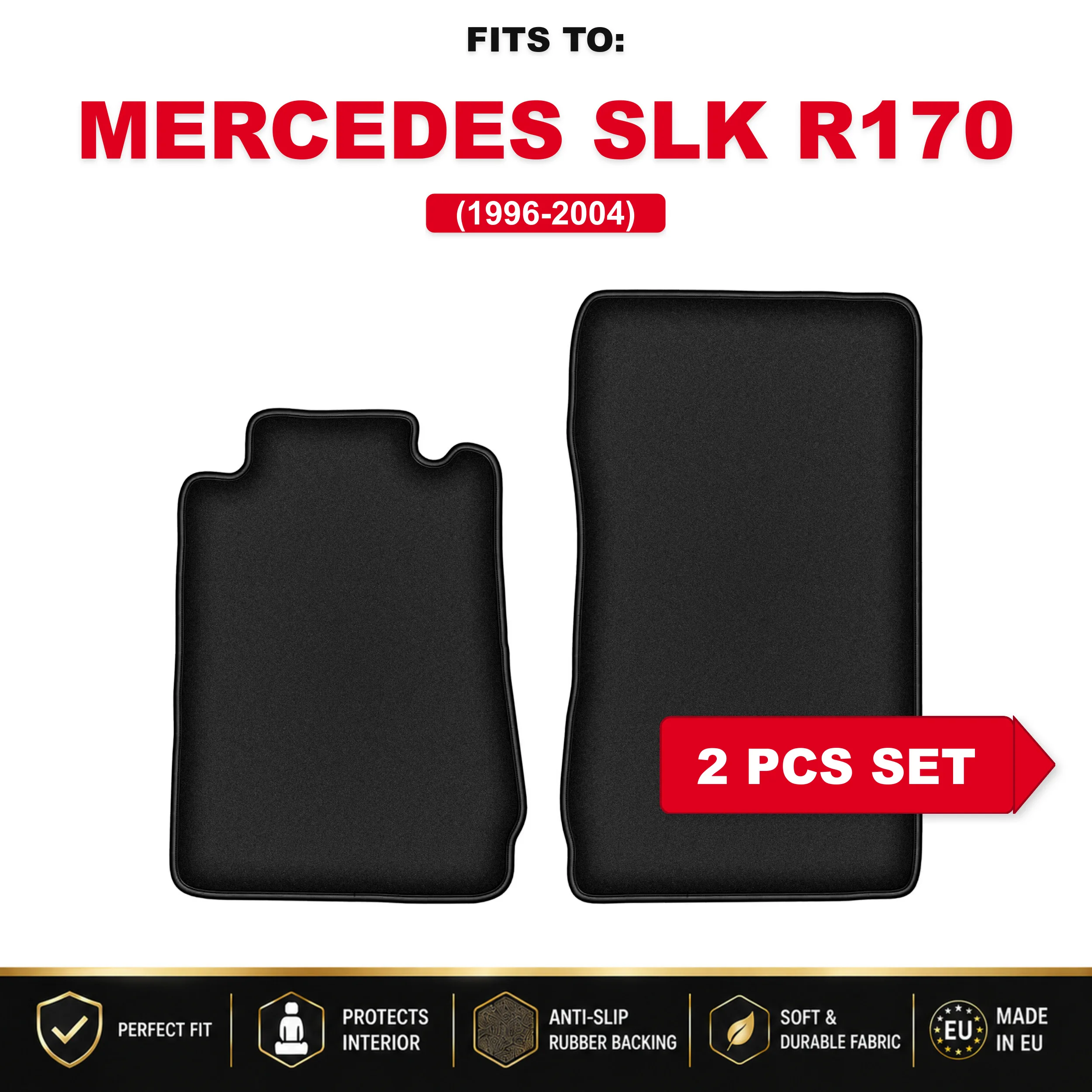 Zwarte velours vloermatten, 2 stuks. Voor: Mercedes SLK R170 1996-2004 set automatten cabriolet