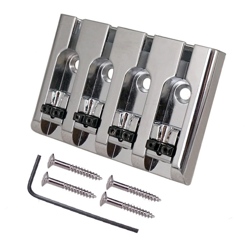 A Set Of Silver Iron Adjustable Electric Bass Guitar Bridge 4 Strings Musical Instruments Accessories Parts