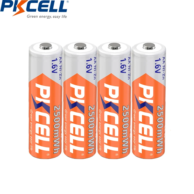 4PC PKCELL NIZN AA Batteries AA Rechargeable Battery 2500mWh 1.6V Packed with NI-ZN Battery Charger For 2-4PC AA/AAA battery