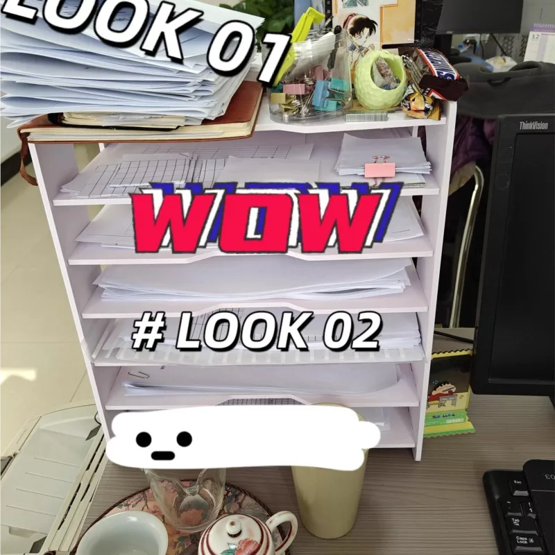Simple And Modern Desktop Document Storage Shelf PVC Wood Plastic Board A4 Double Folder Document Bar Paper Cuttings Storage Box