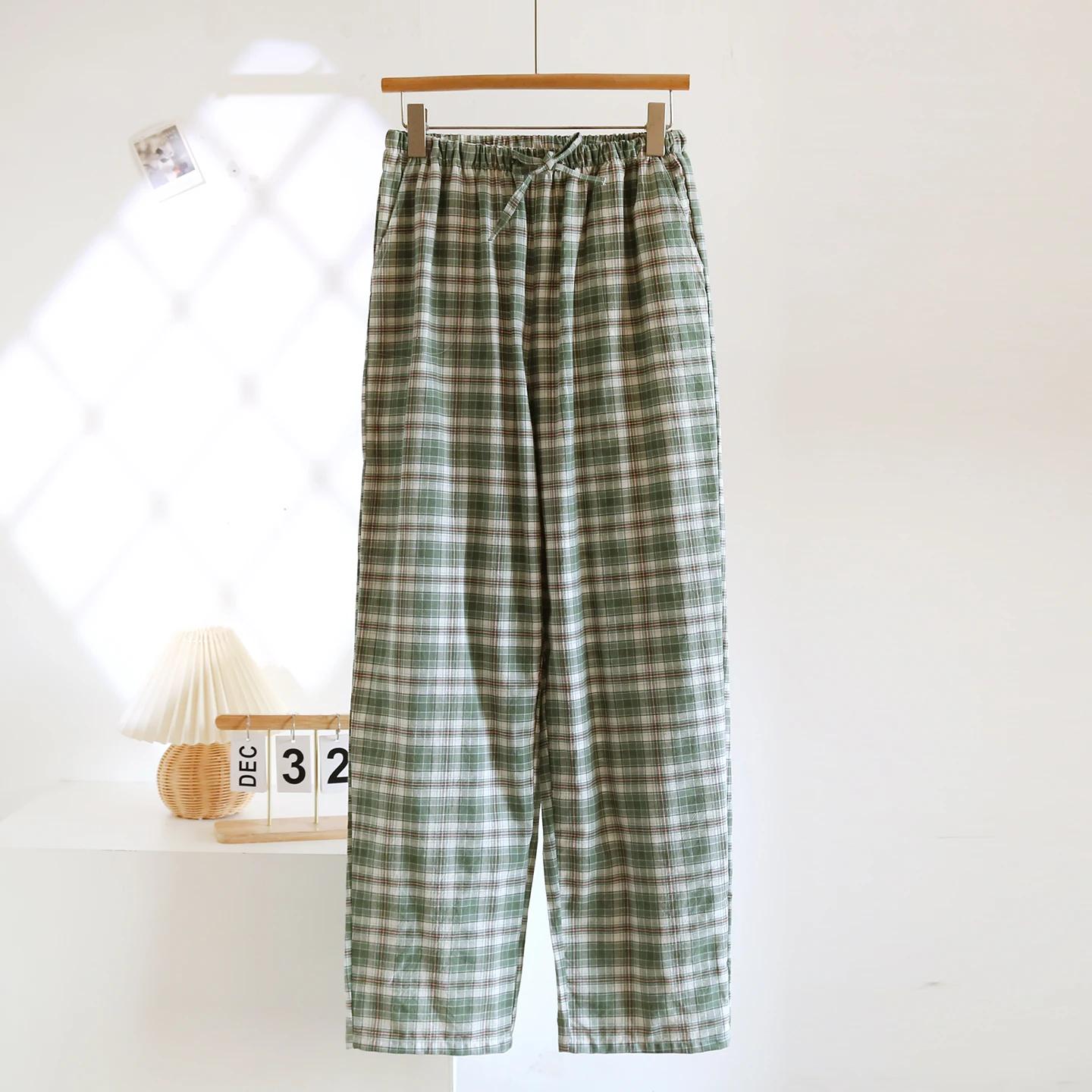 Men's green striped trousers