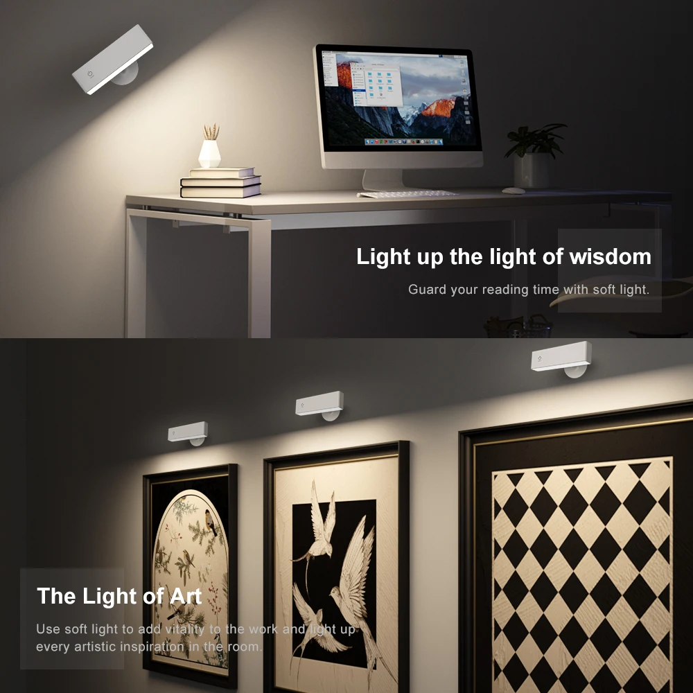 Rechargeable LED Reading Lamp Touch Control Magnetic Wall Light with 360° Rotation Nightlight for Bedroom & Night Feeding