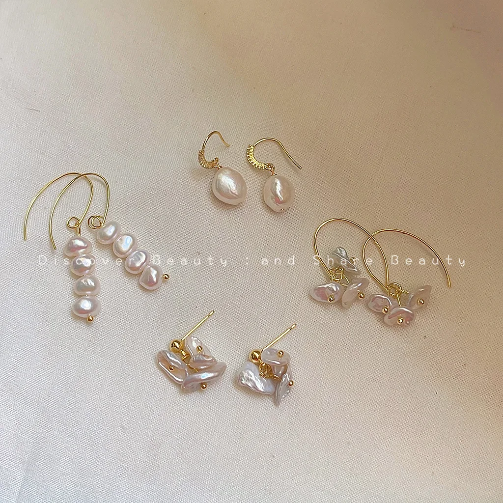 

DIY accessories French Baroque Freshwater Pearl Earrings Women's Retro Niche Versatile Earrings Handmade Fashion Temperament Ear