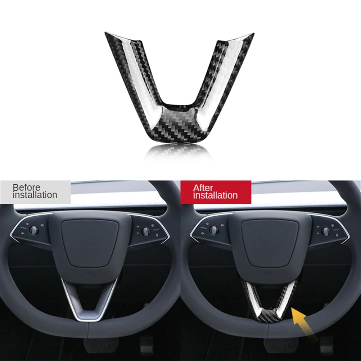 Car Steering Wheel Cover Trim Sticker Carbon Fiber for Tesla Model 3 Highland 2024 Model3 Interior Accessories